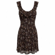 Loft Mini Dress 10 Brown Floral Metallic Ruffle Cottage Romantic Forest Fairy