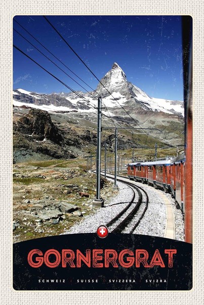 Holzschild 18X12 Cm Gornergrat Schweiz Schnee Bahn Bildmotiv Reisemotiv Abenteue-image