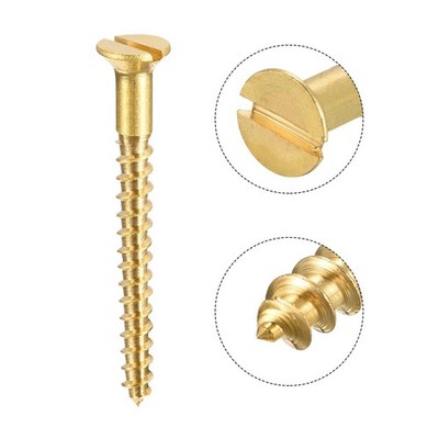 50 Viti Per Legno In Ottone Massiccio, Testa Piatta Scanalata, #8 X 2 Pollici, Fastenere