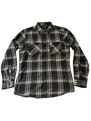 Hurley Flannel Shirt Mens M Black Grey Plaid Long Sleeve Cotton Blend Check Surf
