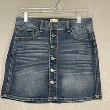 SO Denim Mini Skirt Girls/Youth Size 16 Button Front Stretch Blue Jean Skirt