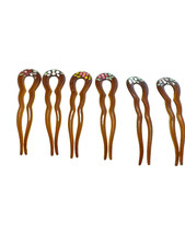 Vintage Hair accessories 1980s Tortoiseshell Hand Painted Picks 3 1/2 "Lot 6