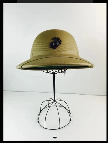 Vintage USMC Pith Hat EGA Vietnam War Era US Military Sun helmet  Excellent Cond