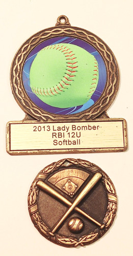2013 Lady Bomber RBI 12U Softball Medal Lot & Medallion Dinn Bros Trophy Awards