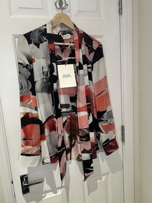 Alexander McQueen Shirt 100% Silk Pink Ivory Black Rose Size IT 42 / UK 10-12