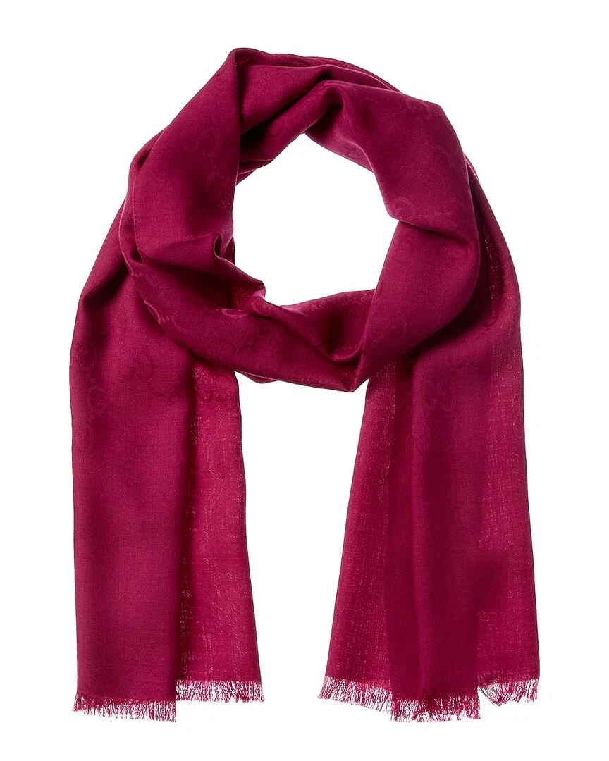 Petite écharpe femme rose en laine et soie mélangées jacquard logo Gucci