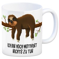 Kaffeebecher Mit Faultier Auf Baum Motiv Und Spruch: Ich Bin Hoch Motiviert