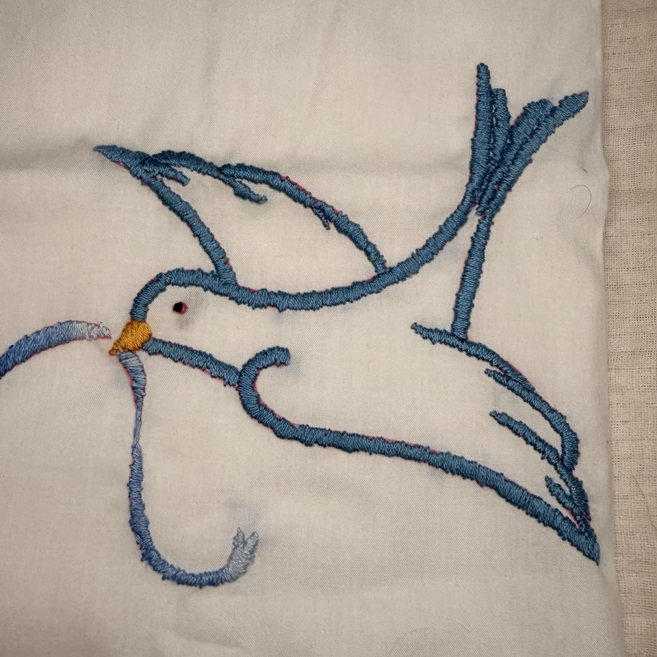 Hermoso Juego de Fundas de Almohada Bordadas y Ganchillo Azul Pájaros Amarillo Floral Foto 3 de 4