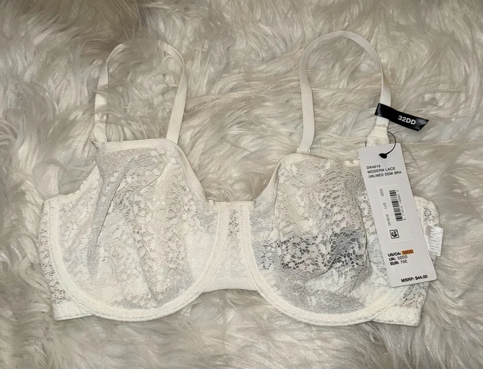 DKNY Modern Lace Sheer Demi Bra Unlined Underwire Womens 32DD White DK4019 New - Image 2 of 4