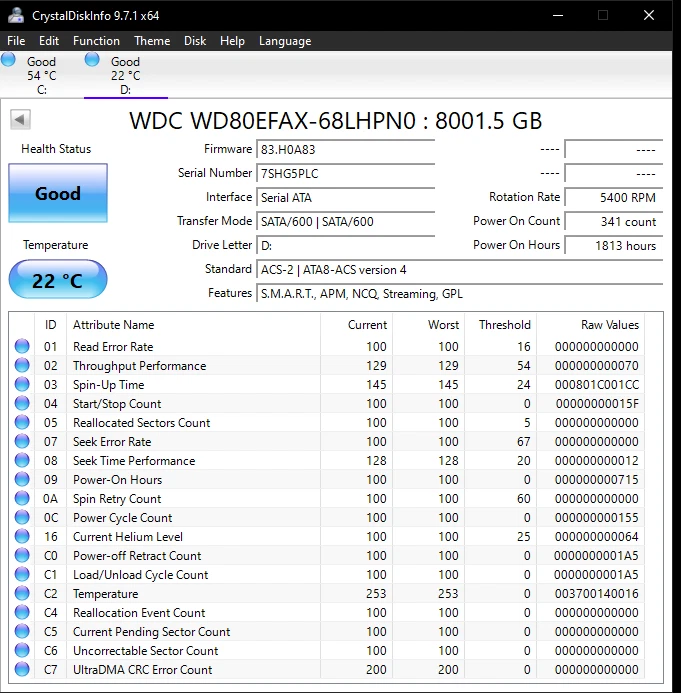 Unidad NAS SATA 3,5" WD 8 TB HDD (WD80EFAX) 5400 rpm | Usada, probada y saludable Foto 4 de 4