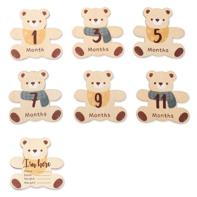 7Pcs Adorable Wooden Bear Landmark Marking Board Cartoon Double-Sided Designs