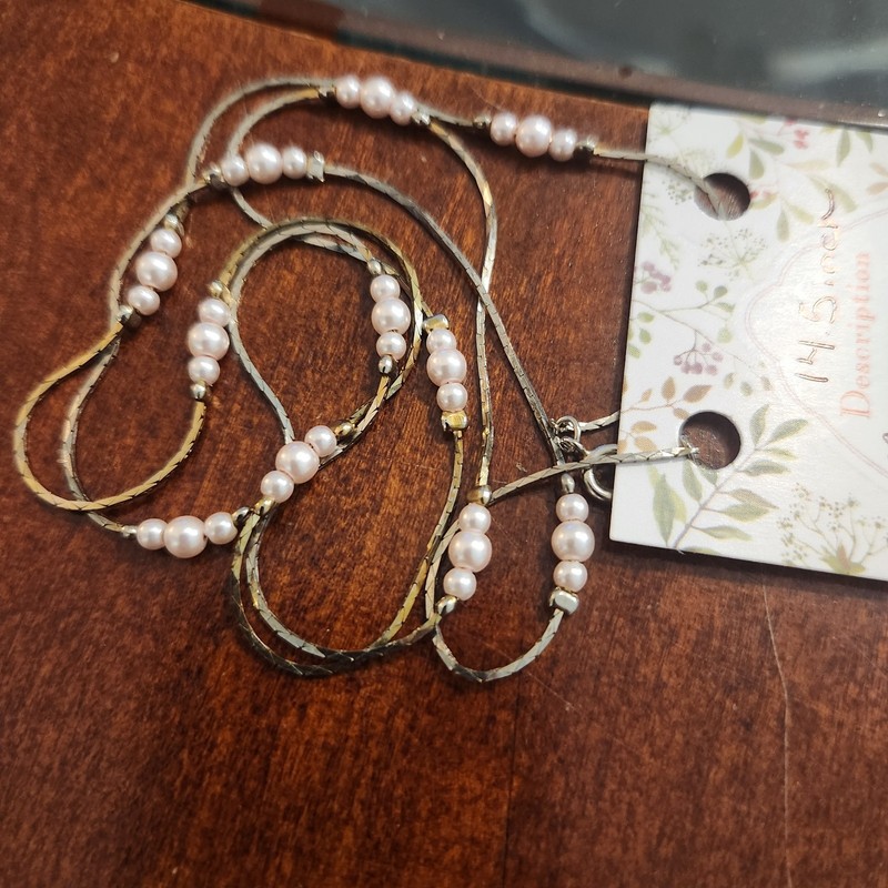 Vintage Korean Pearl And Beaded Gold Toned Necklace,  14.5 Inches