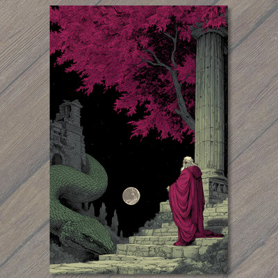 STICKER Wizard Robe Snake Ruins Moon Magenta Tree Ancient Steps Fantasy Night