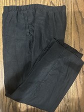 Chico  s Black Linen Cropped Pull On Elastic Waist Pants Chico  s Size 2