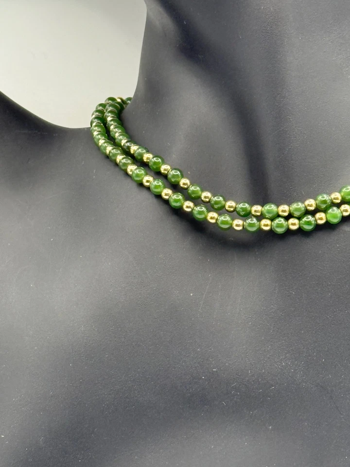 14k Gold Filled Positive Energy Green Aventurine Faux Jade Delicate Necklace - Image 3 of 4