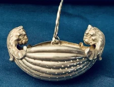 Antique Silver Viking Ship Boat Lion Griffon Heads Tea Strainer Basket #12