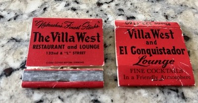 THE VILLA WEST RESTAURANT & LOUNGE OMAHA NEBRASKA Vintage empty MATCHBOOK