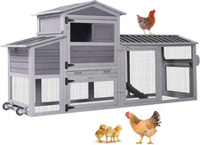 Chicken Coop Mobile Hen House 83.3"L x 26"W x 42"H, Wheels 4-6 Chickens White 