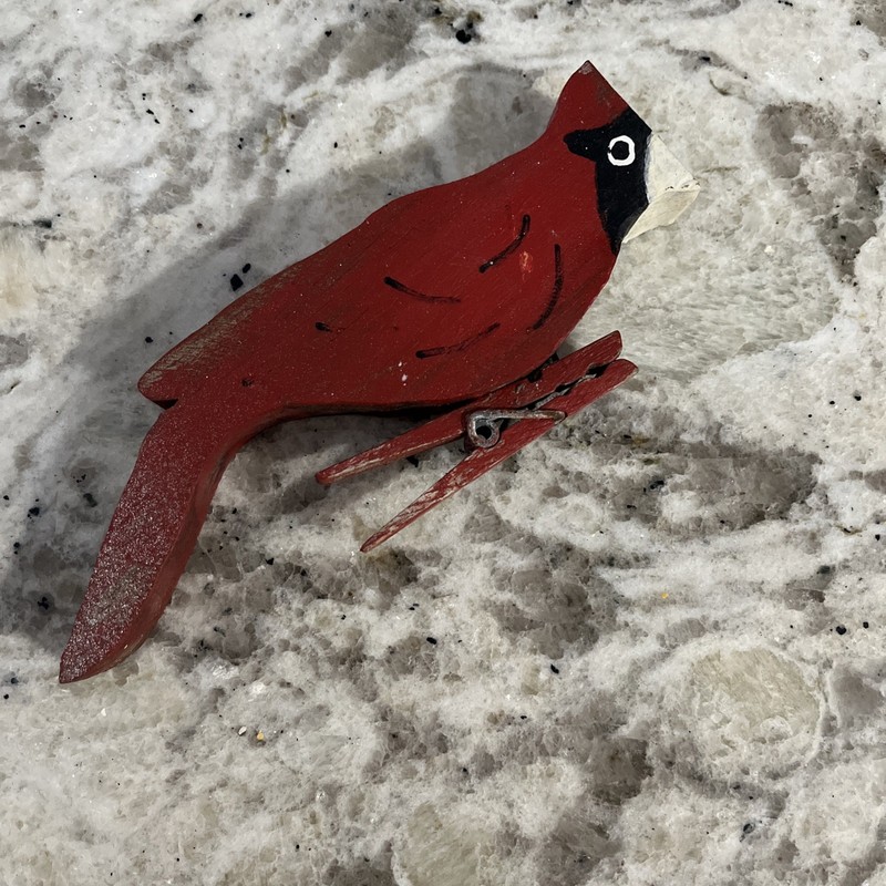 Vintage Folk Art Wooden Painted Cardinal On A Clothespin Rustic Country Look