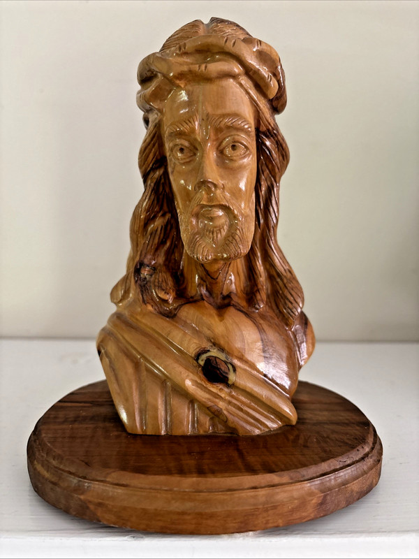 Carved Wood Bust of Jesus with Crown of Thorns ~Made in Italy