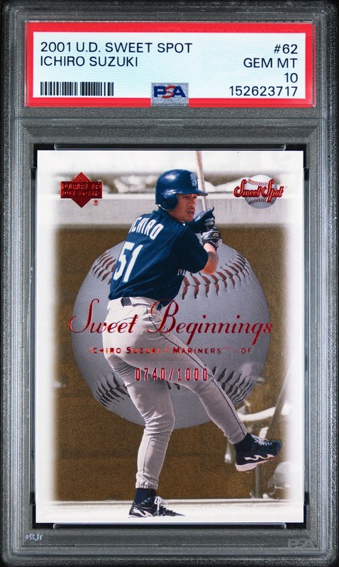 2001 UD SWEET SPOT #62 ICHIRO SUZUKI ROOKIE RC 0740/1000 PSA 10
