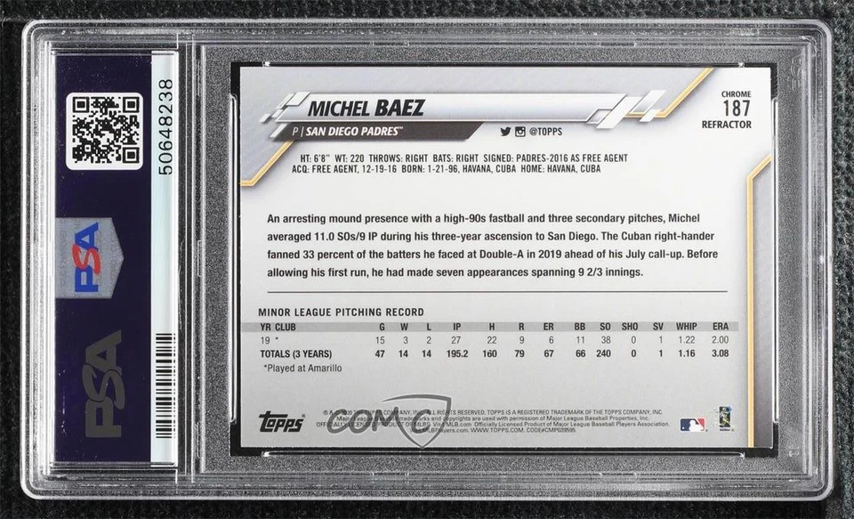 2020 Topps Chrome X-Fractor Michel Baez #187 PSA 10 GEM MT Rookie RC - Image 2 of 2