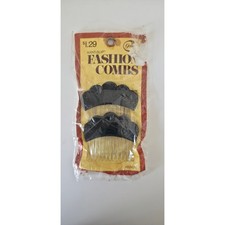 VINTAGE NEW 1975 Goody 8050/2 Kant-Slip Fashion Combs Scalloped Black USA