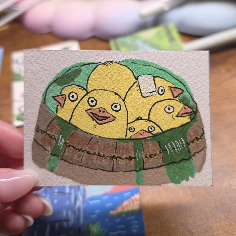 ACEO Art Card Original Acrylic on Watercolor Paper  2.5 x 3.5, Spirited Away
