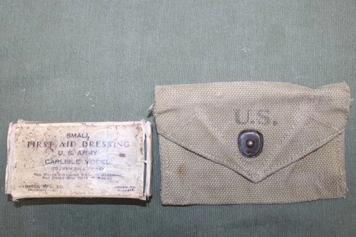 US Military WW2 1943 Medical First Aid Kit Canvas Pouch Carlisle Bandage JB15