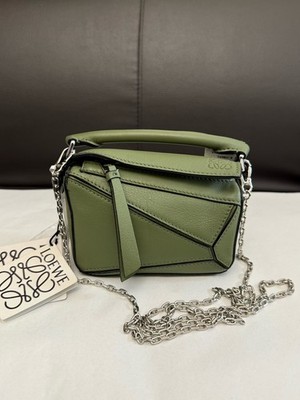 Loewe Puzzle Nano Top Handle Bag Crossbody Bag Green Leather Auth [Duties Paid]