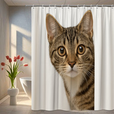 Cute Cat Shower Curtain for Kids Bathroom Decor