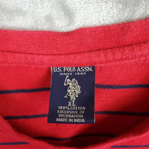 Men’s XL U.S. Polo Assn. Red black Striped V-Neck T-Shirt - Picture 4 of 7