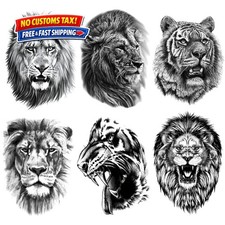 Long Lasting Waterproof Temporary Tattoos - 6 Sheets of Wild Lion and Tiger Art