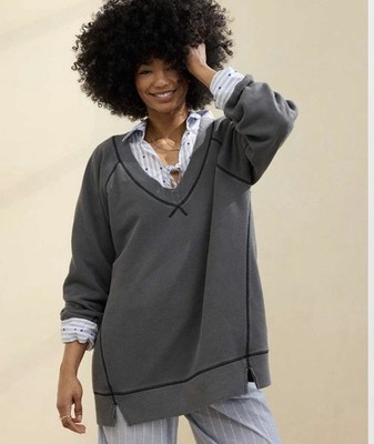 Aerie Downtime V-neck Sweatshirt Grey Size Medium Women Loungewear Oversized