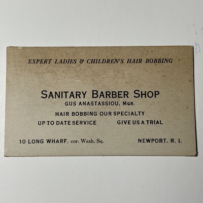 1920s GUS ANASTASSIOU sanitary Barber Shop  Business Card NEWPORT RHODE ISLAND