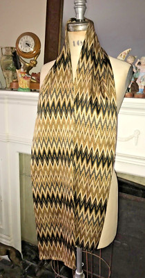 Vtg Mens Scarf British 80s Cornelia James Bargello Pattern Black Gold