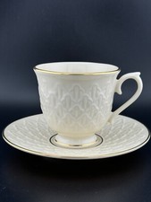 Lenox USA Jacquard Gold Porcelain Teacup and Saucer Coffee Cup