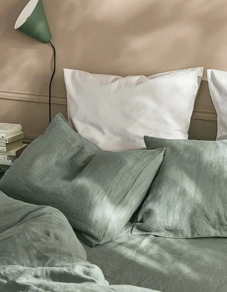 Funda nórdica de lino verde salvia, funda nórdica lavada a la piedra, juego de edredón tamaño Queen completo Foto 3 de 4