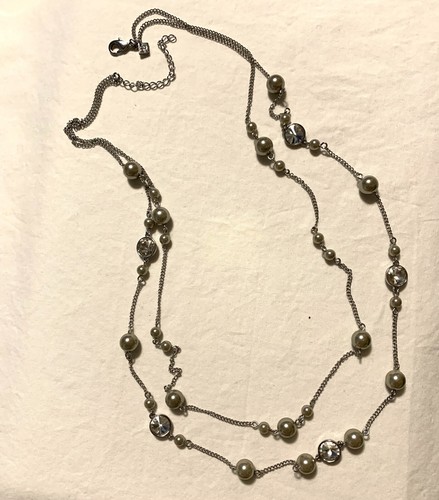 Banana Republic Multi Strand Faux Pearl Silver Bead Necklace 27”-30” - Picture 2 of 7