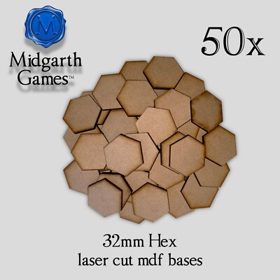 50x Hex 32mm MDF Bases Miniature Warhammer Laser Cut 40K FAST SHIPPING