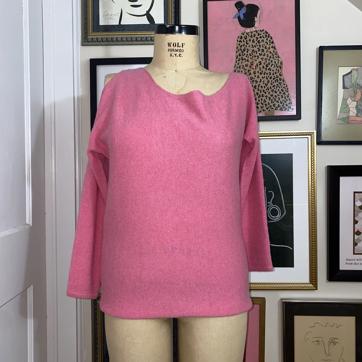 Minnie Rose barbie pink 100 cashmere cold off the shoulder