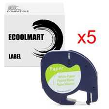 5PK Label Compatible Dymo 91200 91330 12mm x 4m Tape Black On White Paper
