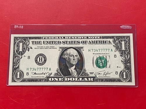 1974 $1 Dollar Fancy Serial Number Lucky 77777-5 In A Row (ST LOUIS H ) UNC - Picture 2 of 3