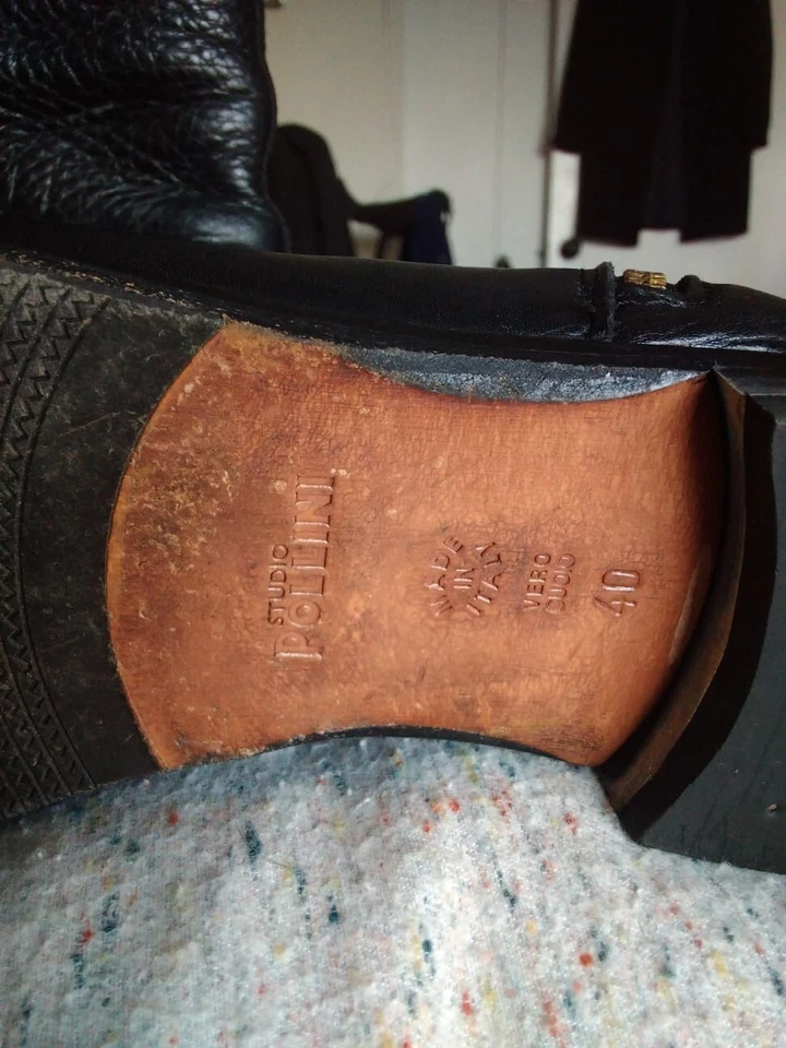 POLLINI (P) ~ Botas de cuero negras para mujer EU 41 / US 10 Hechas en Italia Foto 2 de 4