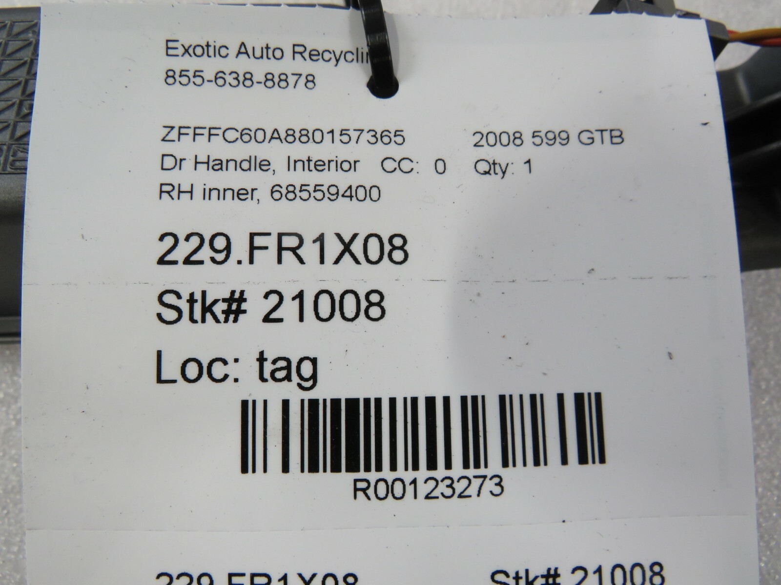 Ferrari 599 GTB, RH, Right, Interior Door Handle, Used, P/N 68559400
