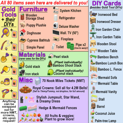 GOLD TOOLS, DIYs, Bells, & more island essentials! Animal Crossing:New Horizons