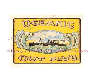 1910S OCEANIC CUT PLUG TOBACCO DETROIT MICHIGAN metal tin sign