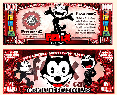 Felix the Cat Million Dollar Bill Play Funny Money Novelty with FREE SLEEVE