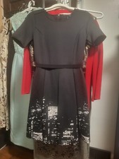Elie Tahari (Design Nation) Black Fit & Flared Skyline Design Dress 4