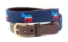 Democrat Needlepoint Men  s Belt Hand-stitched / Full Grain Leather Backing